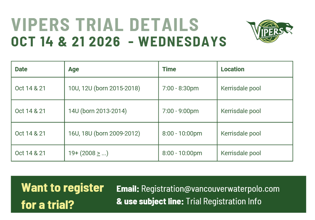 Wednesday Oct 14 & 21 trial times & location flyer image
